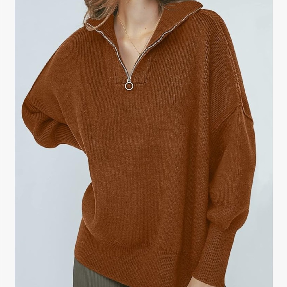 Brown Zippered Women's Sweater